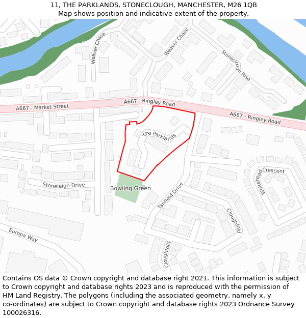 11, THE PARKLANDS, STONECLOUGH, MANCHESTER, M26 1QB: Location map and indicative extent of plot
