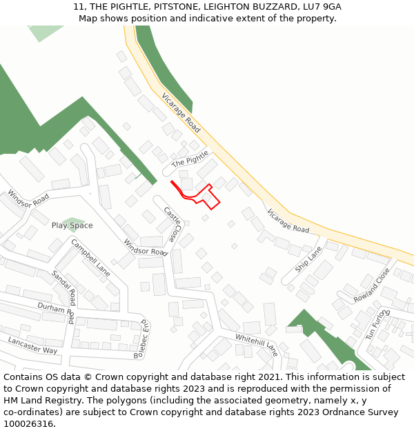 11, THE PIGHTLE, PITSTONE, LEIGHTON BUZZARD, LU7 9GA: Location map and indicative extent of plot