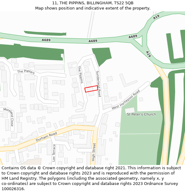 11, THE PIPPINS, BILLINGHAM, TS22 5QB: Location map and indicative extent of plot