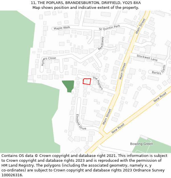 11, THE POPLARS, BRANDESBURTON, DRIFFIELD, YO25 8XA: Location map and indicative extent of plot