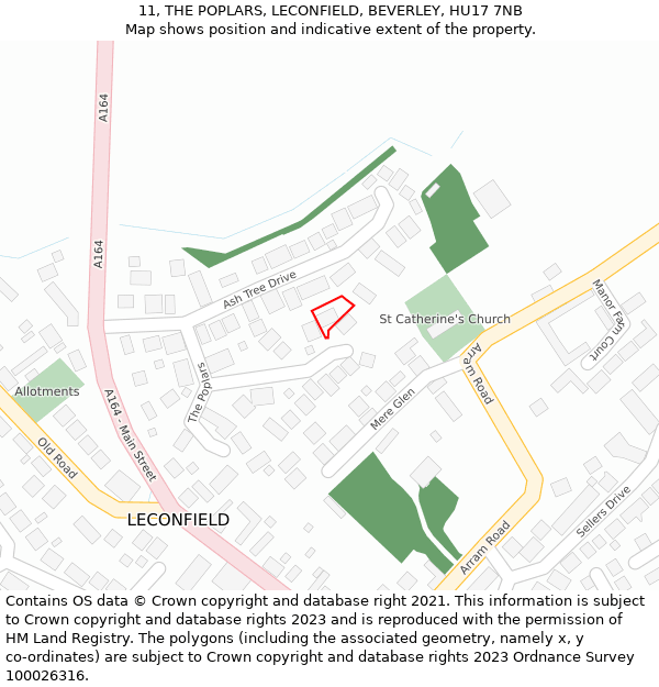 11, THE POPLARS, LECONFIELD, BEVERLEY, HU17 7NB: Location map and indicative extent of plot