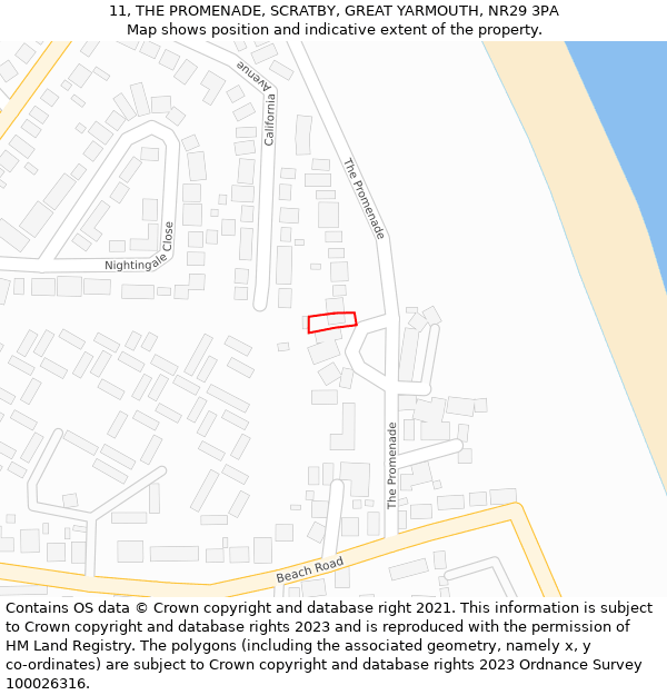 11, THE PROMENADE, SCRATBY, GREAT YARMOUTH, NR29 3PA: Location map and indicative extent of plot