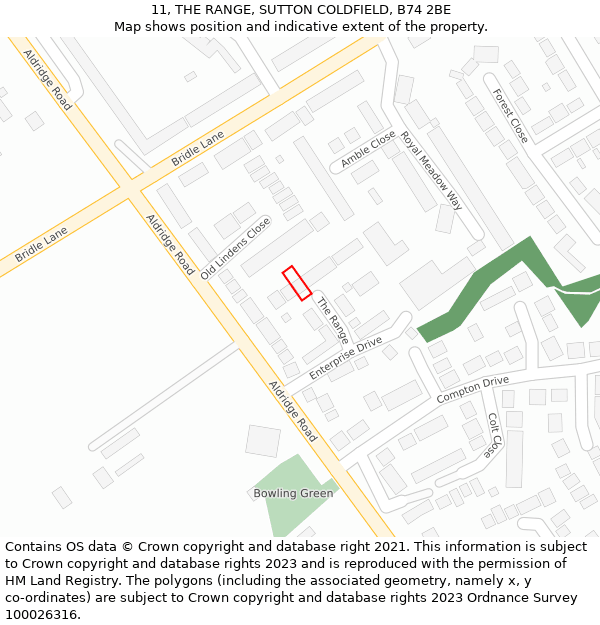 11, THE RANGE, SUTTON COLDFIELD, B74 2BE: Location map and indicative extent of plot