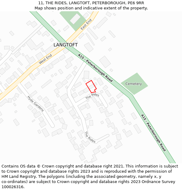 11, THE RIDES, LANGTOFT, PETERBOROUGH, PE6 9RR: Location map and indicative extent of plot