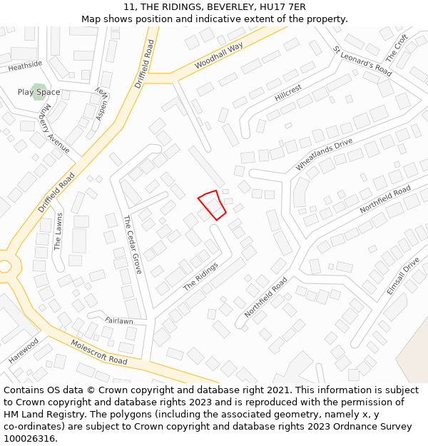 11, THE RIDINGS, BEVERLEY, HU17 7ER: Location map and indicative extent of plot