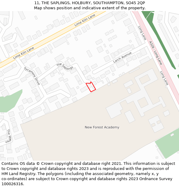 11, THE SAPLINGS, HOLBURY, SOUTHAMPTON, SO45 2QP: Location map and indicative extent of plot