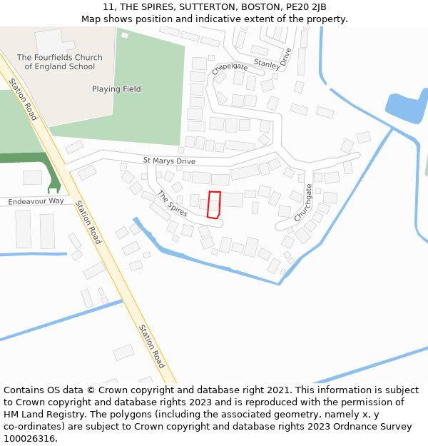 11, THE SPIRES, SUTTERTON, BOSTON, PE20 2JB: Location map and indicative extent of plot