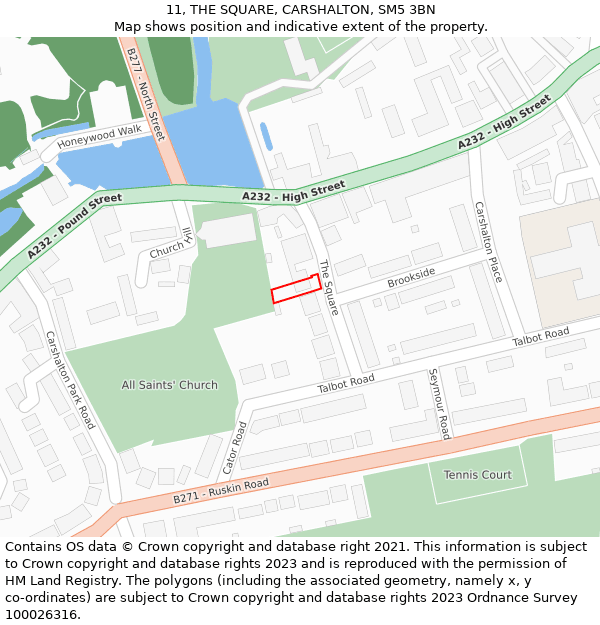 11, THE SQUARE, CARSHALTON, SM5 3BN: Location map and indicative extent of plot