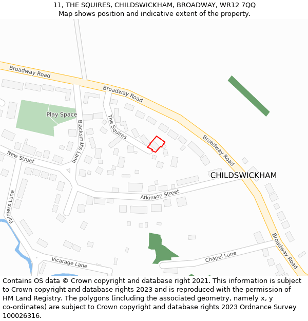 11, THE SQUIRES, CHILDSWICKHAM, BROADWAY, WR12 7QQ: Location map and indicative extent of plot