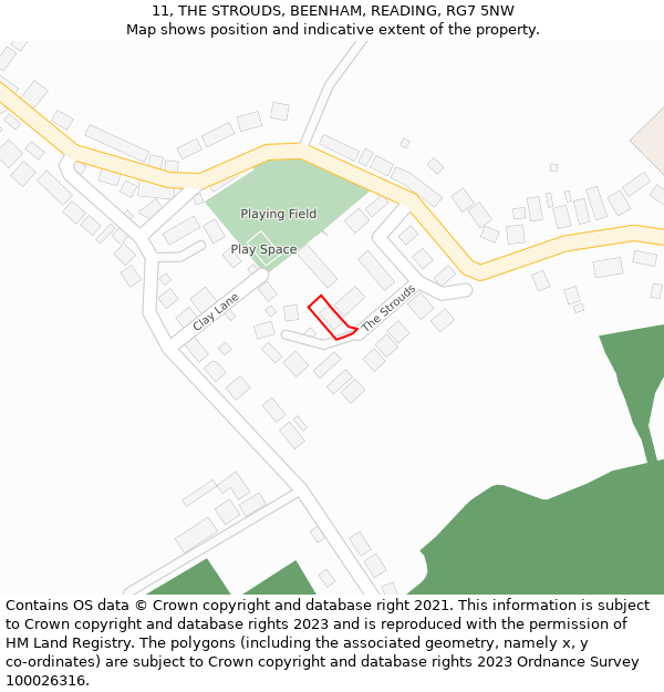 11, THE STROUDS, BEENHAM, READING, RG7 5NW: Location map and indicative extent of plot