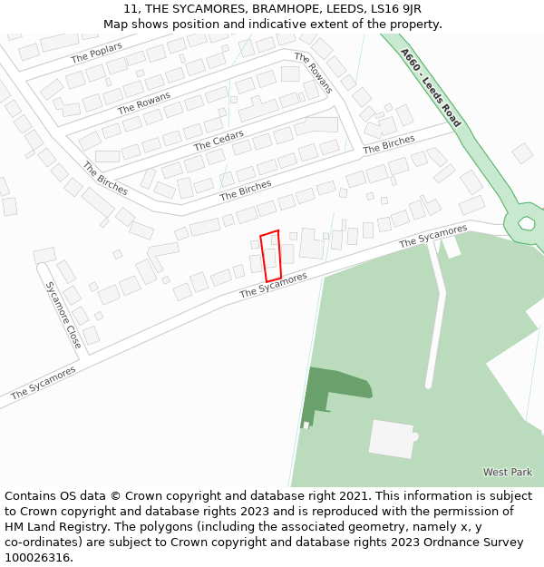 11, THE SYCAMORES, BRAMHOPE, LEEDS, LS16 9JR: Location map and indicative extent of plot