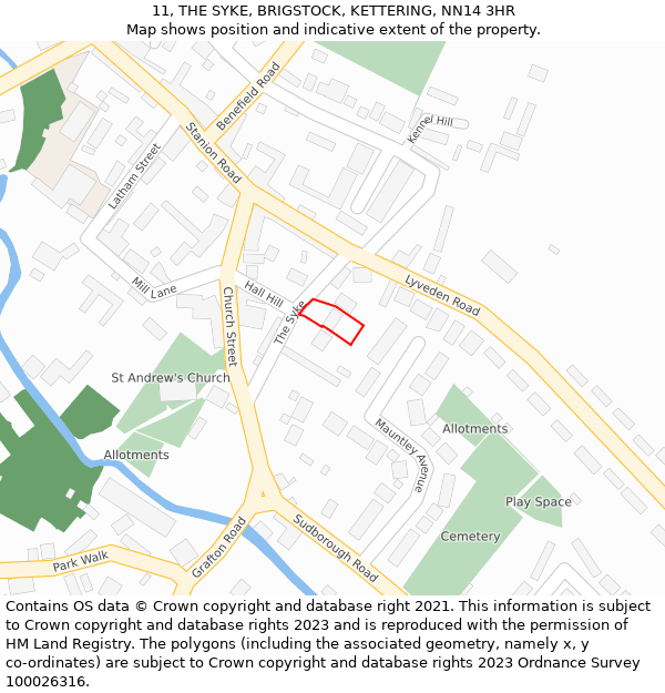 11, THE SYKE, BRIGSTOCK, KETTERING, NN14 3HR: Location map and indicative extent of plot