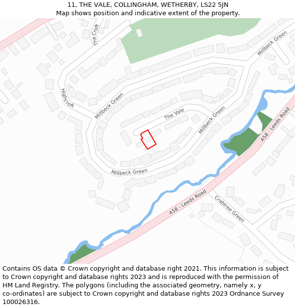 11, THE VALE, COLLINGHAM, WETHERBY, LS22 5JN: Location map and indicative extent of plot