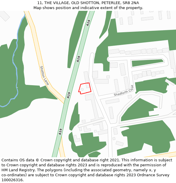11, THE VILLAGE, OLD SHOTTON, PETERLEE, SR8 2NA: Location map and indicative extent of plot