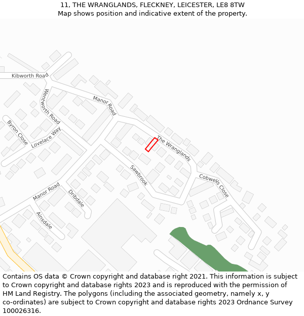 11, THE WRANGLANDS, FLECKNEY, LEICESTER, LE8 8TW: Location map and indicative extent of plot