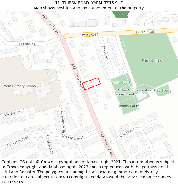 11, THIRSK ROAD, YARM, TS15 9HD: Location map and indicative extent of plot