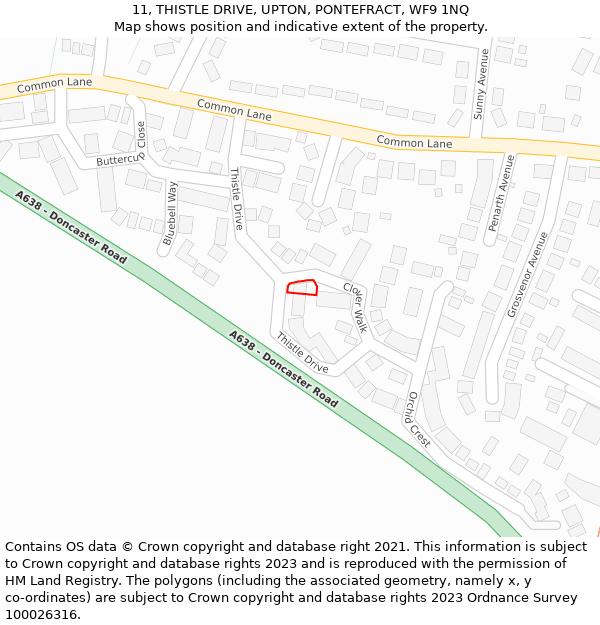 11, THISTLE DRIVE, UPTON, PONTEFRACT, WF9 1NQ: Location map and indicative extent of plot