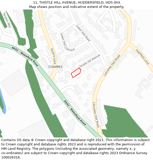 11, THISTLE HILL AVENUE, HUDDERSFIELD, HD5 0AX: Location map and indicative extent of plot