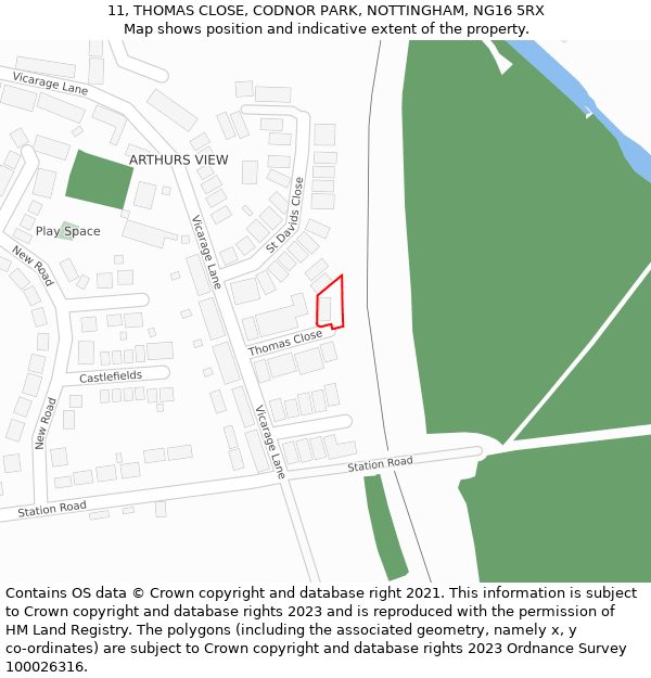 11, THOMAS CLOSE, CODNOR PARK, NOTTINGHAM, NG16 5RX: Location map and indicative extent of plot