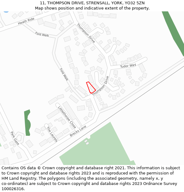 11, THOMPSON DRIVE, STRENSALL, YORK, YO32 5ZN: Location map and indicative extent of plot