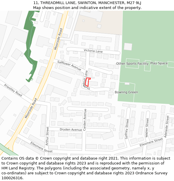 11, THREADMILL LANE, SWINTON, MANCHESTER, M27 9LJ: Location map and indicative extent of plot