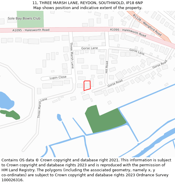 11, THREE MARSH LANE, REYDON, SOUTHWOLD, IP18 6NP: Location map and indicative extent of plot