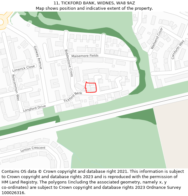 11, TICKFORD BANK, WIDNES, WA8 9AZ: Location map and indicative extent of plot