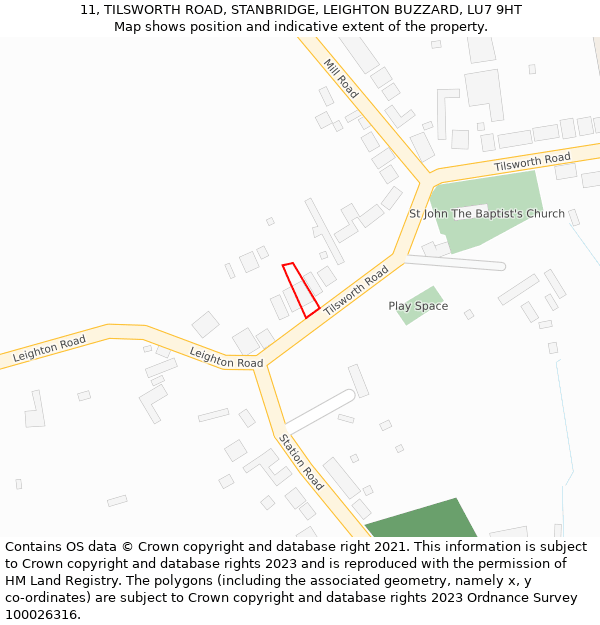 11, TILSWORTH ROAD, STANBRIDGE, LEIGHTON BUZZARD, LU7 9HT: Location map and indicative extent of plot