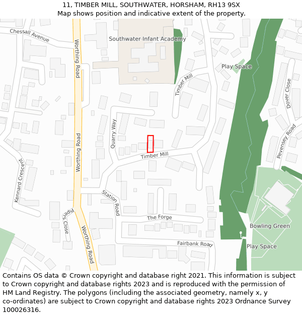 11, TIMBER MILL, SOUTHWATER, HORSHAM, RH13 9SX: Location map and indicative extent of plot