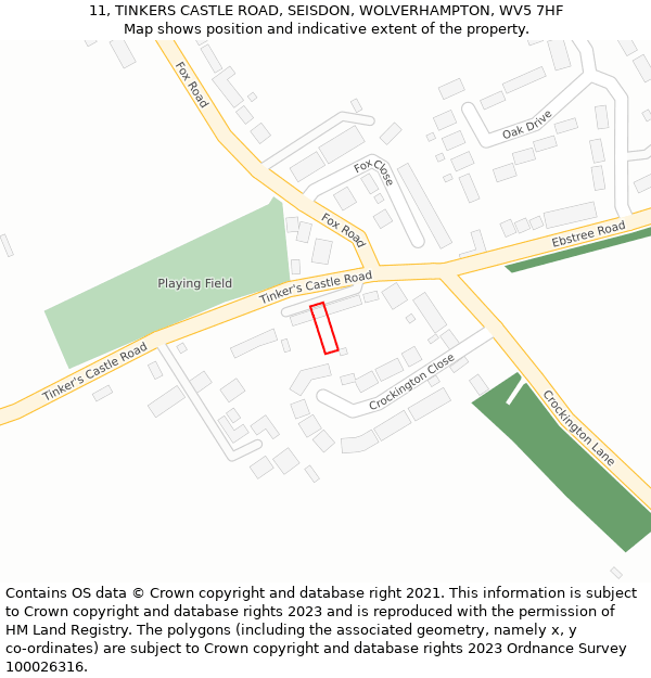 11, TINKERS CASTLE ROAD, SEISDON, WOLVERHAMPTON, WV5 7HF: Location map and indicative extent of plot