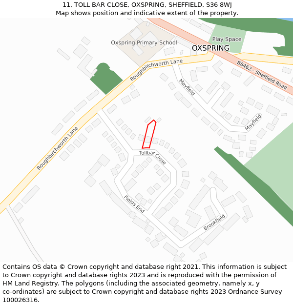 11, TOLL BAR CLOSE, OXSPRING, SHEFFIELD, S36 8WJ: Location map and indicative extent of plot