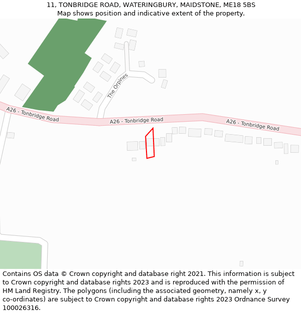 11, TONBRIDGE ROAD, WATERINGBURY, MAIDSTONE, ME18 5BS: Location map and indicative extent of plot