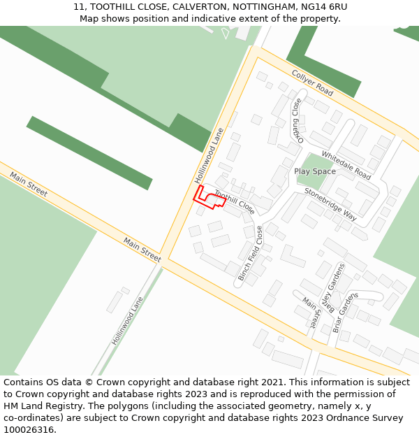 11, TOOTHILL CLOSE, CALVERTON, NOTTINGHAM, NG14 6RU: Location map and indicative extent of plot