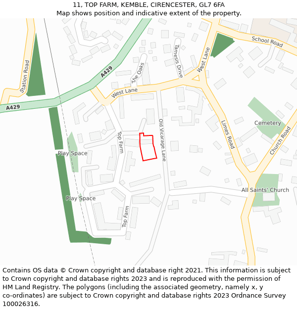 11, TOP FARM, KEMBLE, CIRENCESTER, GL7 6FA: Location map and indicative extent of plot