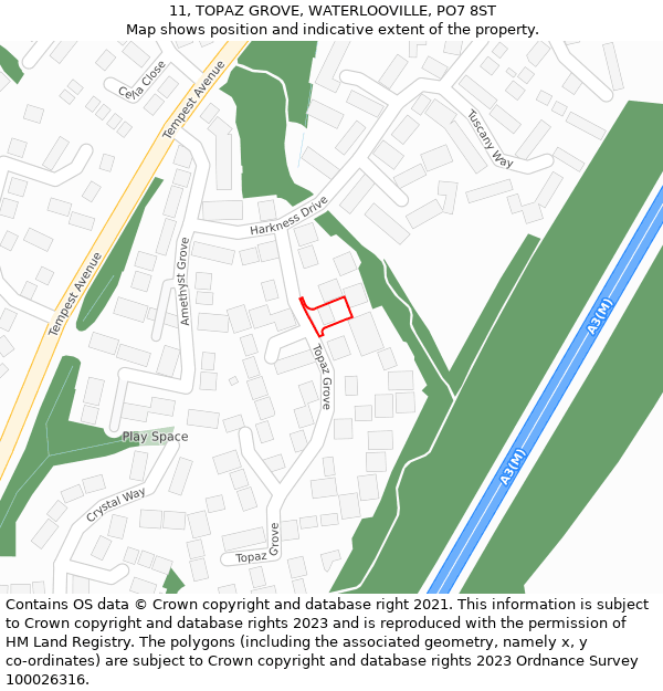 11, TOPAZ GROVE, WATERLOOVILLE, PO7 8ST: Location map and indicative extent of plot