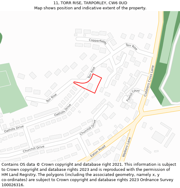 11, TORR RISE, TARPORLEY, CW6 0UD: Location map and indicative extent of plot