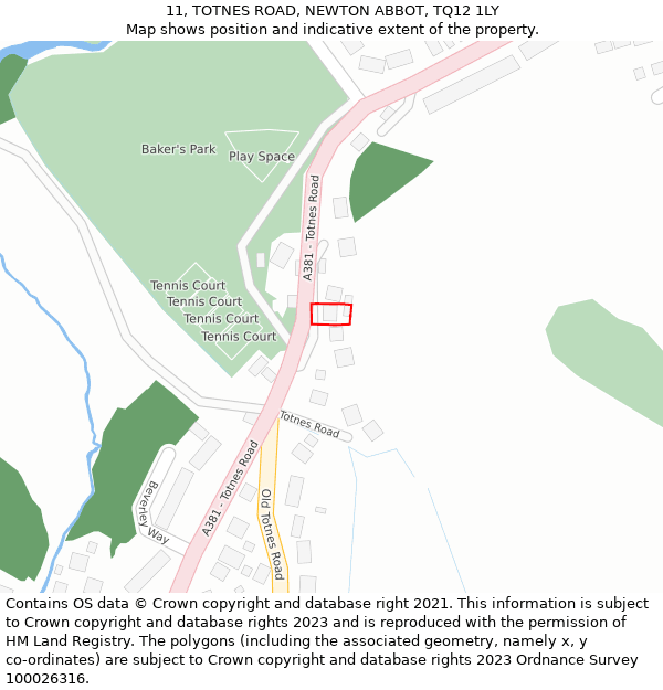11, TOTNES ROAD, NEWTON ABBOT, TQ12 1LY: Location map and indicative extent of plot