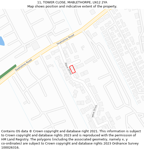 11, TOWER CLOSE, MABLETHORPE, LN12 2YA: Location map and indicative extent of plot