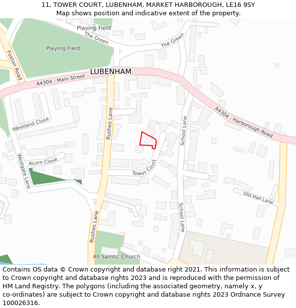 11, TOWER COURT, LUBENHAM, MARKET HARBOROUGH, LE16 9SY: Location map and indicative extent of plot