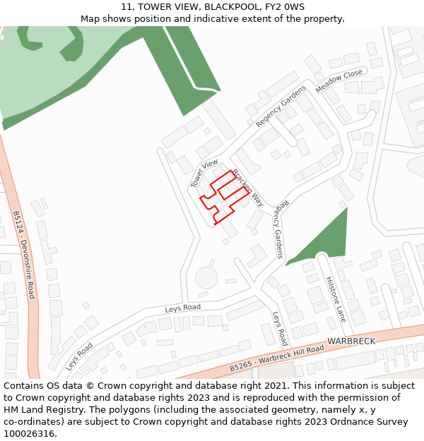 11, TOWER VIEW, BLACKPOOL, FY2 0WS: Location map and indicative extent of plot