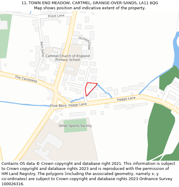 11, TOWN END MEADOW, CARTMEL, GRANGE-OVER-SANDS, LA11 6QG: Location map and indicative extent of plot