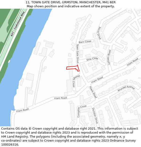 11, TOWN GATE DRIVE, URMSTON, MANCHESTER, M41 6ER: Location map and indicative extent of plot