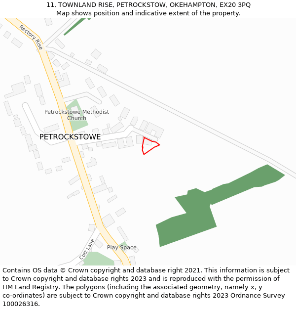 11, TOWNLAND RISE, PETROCKSTOW, OKEHAMPTON, EX20 3PQ: Location map and indicative extent of plot