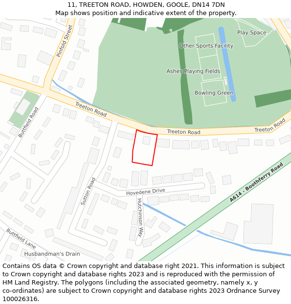 11, TREETON ROAD, HOWDEN, GOOLE, DN14 7DN: Location map and indicative extent of plot