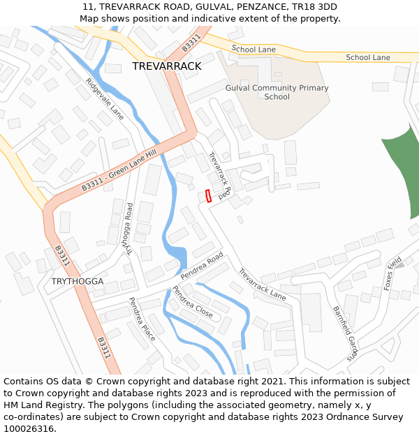 11, TREVARRACK ROAD, GULVAL, PENZANCE, TR18 3DD: Location map and indicative extent of plot