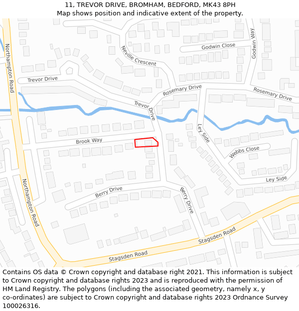 11, TREVOR DRIVE, BROMHAM, BEDFORD, MK43 8PH: Location map and indicative extent of plot