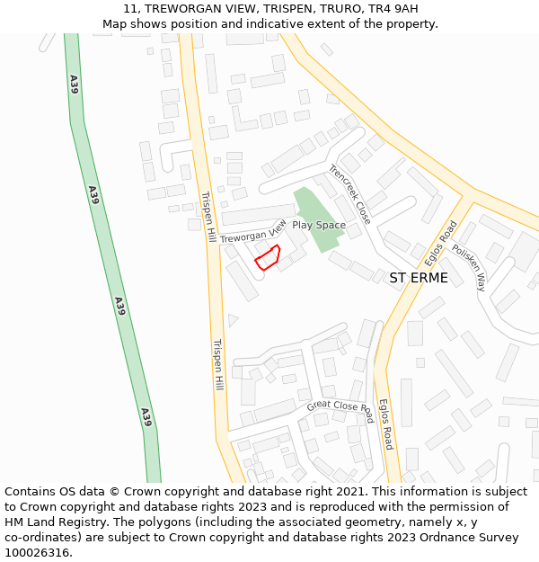 11, TREWORGAN VIEW, TRISPEN, TRURO, TR4 9AH: Location map and indicative extent of plot