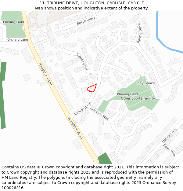 11, TRIBUNE DRIVE, HOUGHTON, CARLISLE, CA3 0LE: Location map and indicative extent of plot