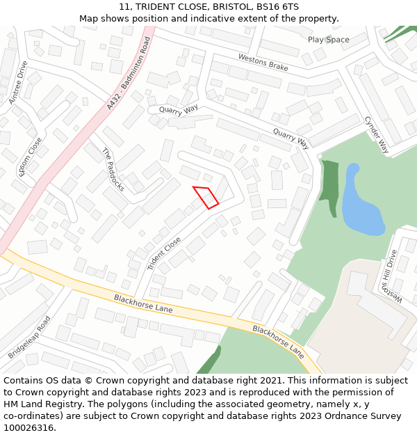 11, TRIDENT CLOSE, BRISTOL, BS16 6TS: Location map and indicative extent of plot