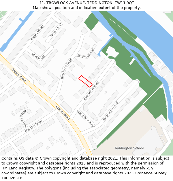 11, TROWLOCK AVENUE, TEDDINGTON, TW11 9QT: Location map and indicative extent of plot